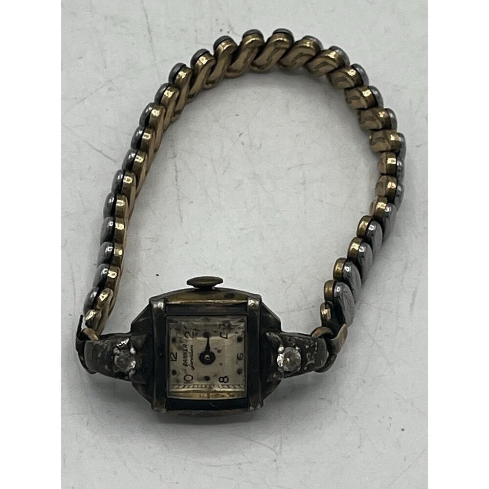 Vintage Banner Jeweltone Ladies Mechanical Watch Art Deco Rhinestone Lugs
